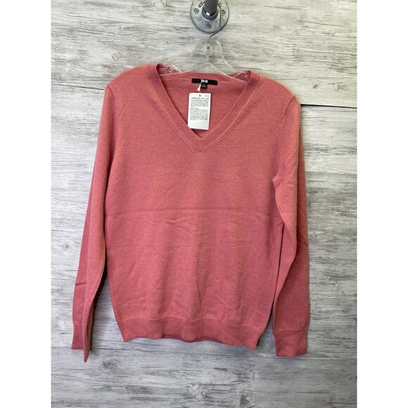 Uniqlo Cashmere Sweater Womens M Pink V Neck Long Sleeve Pullover - Picture 1 of 9